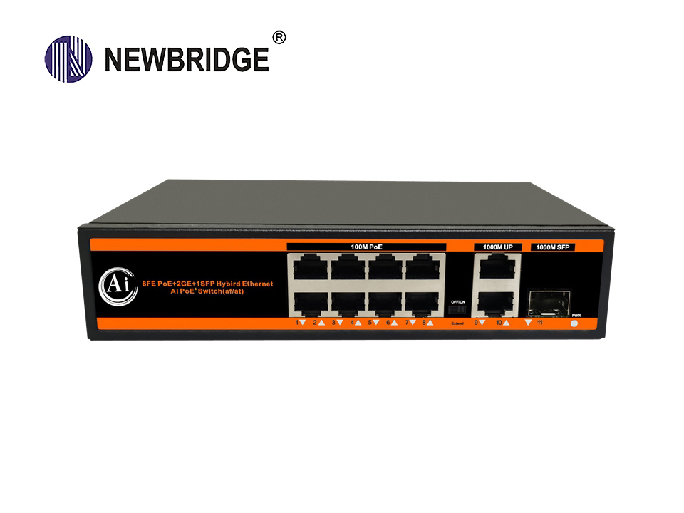 8 port PoE 10_100Mbps+2 LAN 1Gbps+1*1Gbps SFP,120W ND-AHP0821G AI PoE Switch