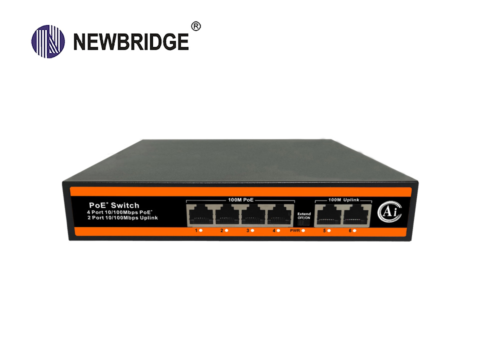 4 port PoE 10/100Mbps+2*LAN 100Mbps,65W power supply,ND-AP0420 AI PoE Switch