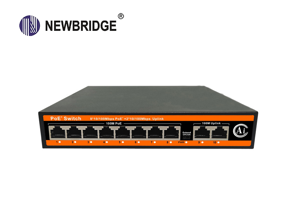 8 port PoE 10/100Mbps+2*10/100Mbps LAN,120W, ND-AP0820 AI PoE Switch