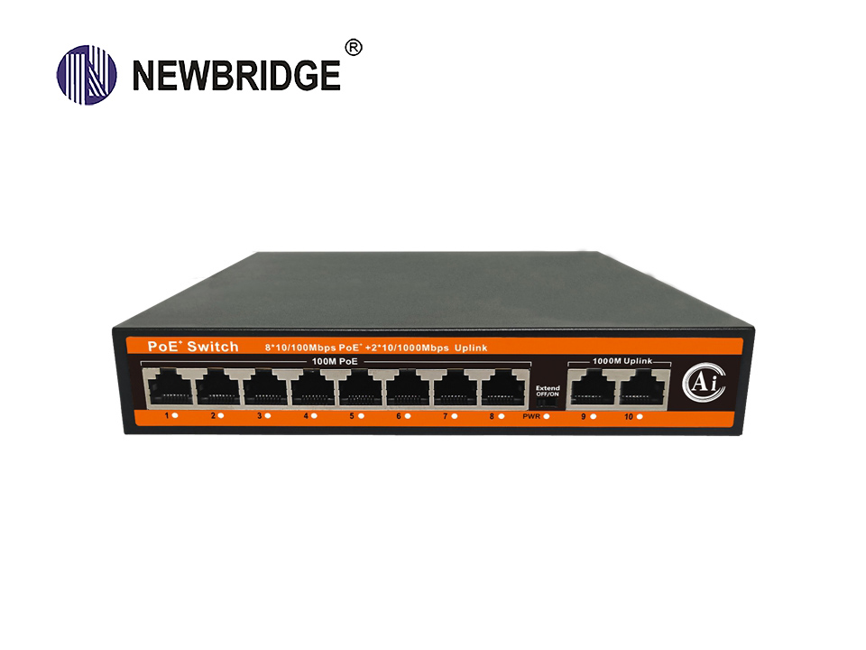 8 port PoE 10/100Mbps+2*1Gbps LAN,120W power supply ND-AP0820G AI PoE Switch