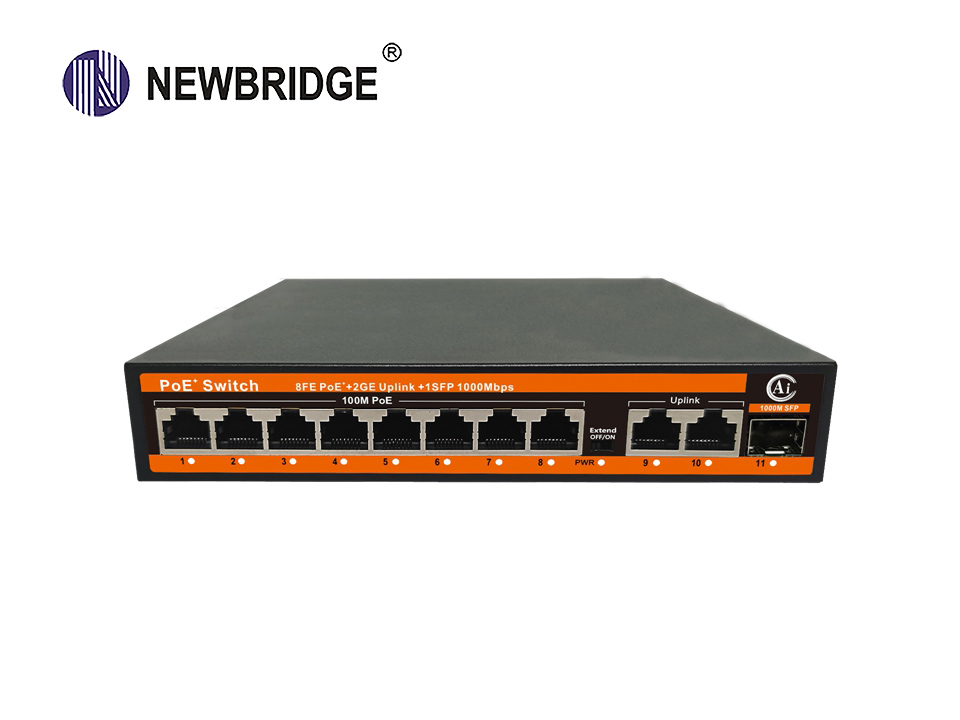 8 port PoE 10_100Mbps+2*1Gbps LAN+1*1Gbps SFP,120W  ND-AP0821G AI PoE Switch