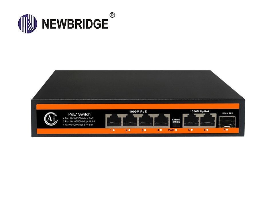 4 port 10/100/1000Mbps PoE+2 Gigabit Ethernet Port+1 Gigabit SFP Fiber Port|ND-APG0421 AI PoE Switch