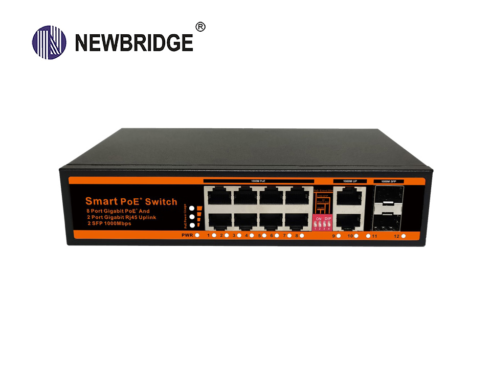 8 port 10/100/1000Mbps PoE+2 Gigabit Ethernet Port+2 Gigabit SFP Fiber Port|ND-GS0822SFP Smart PoE S