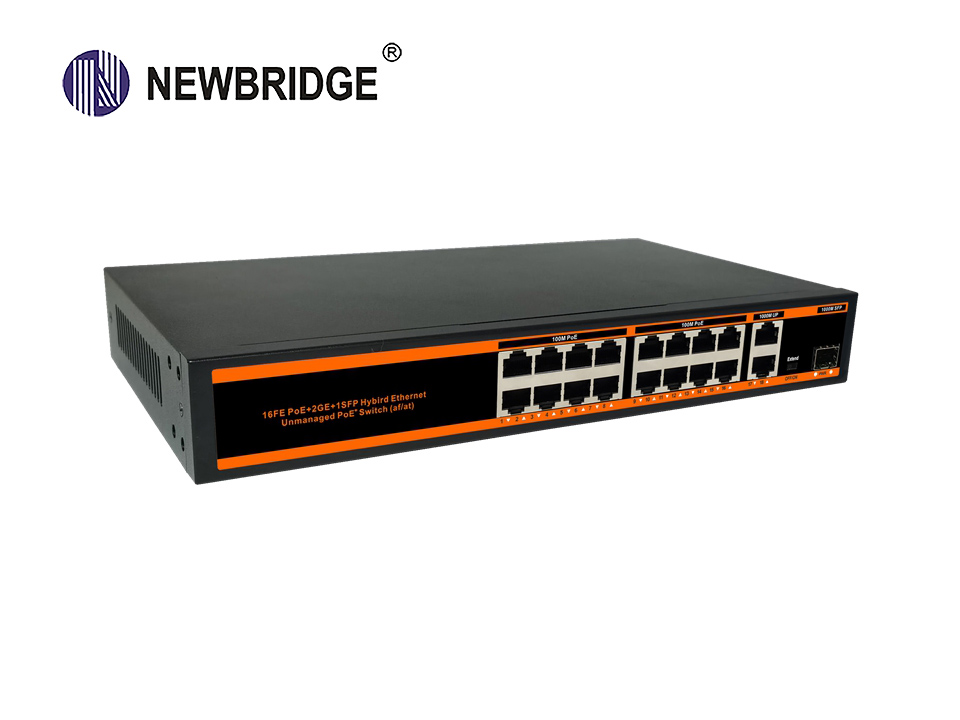 16 port PoE 10/100Mbps+2*1Gbps+1*1Gbps SFP,250W,ND-PS1621G Standard PSE PoE Switch
