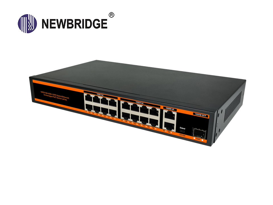 16 port PoE 10/100Mbps+2*1Gbps+1*1Gbps SFP,250W,ND-PS1621G Standard PSE PoE Switch