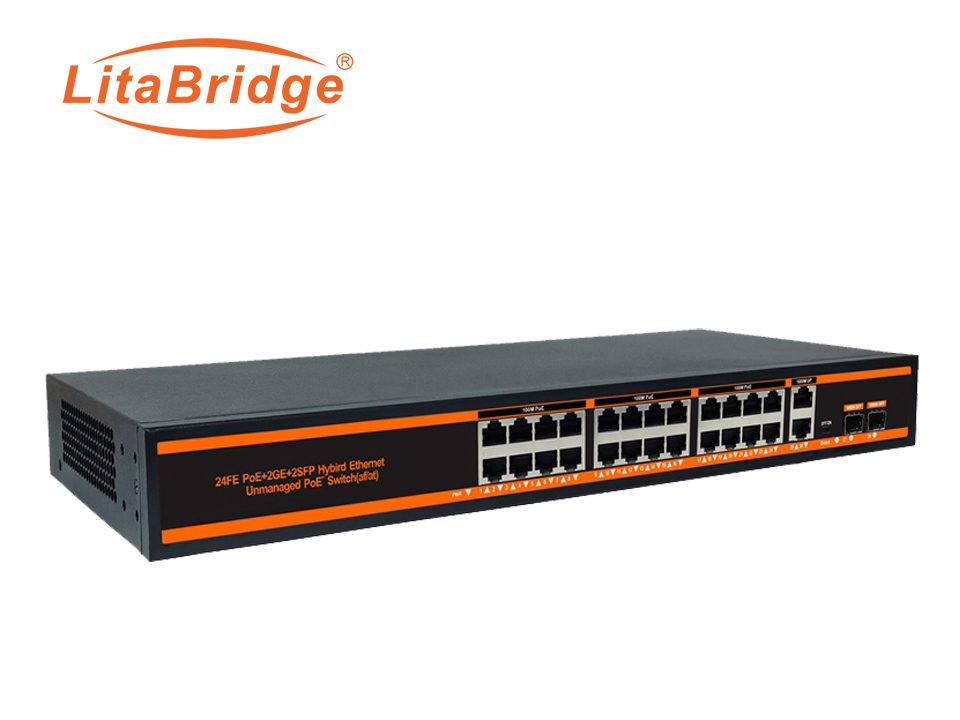 24 port PoE 10/100Mbps+2 LAN 1Gbps+2*1Gbps SFP,300W ND-HP2422G standard PoE switch