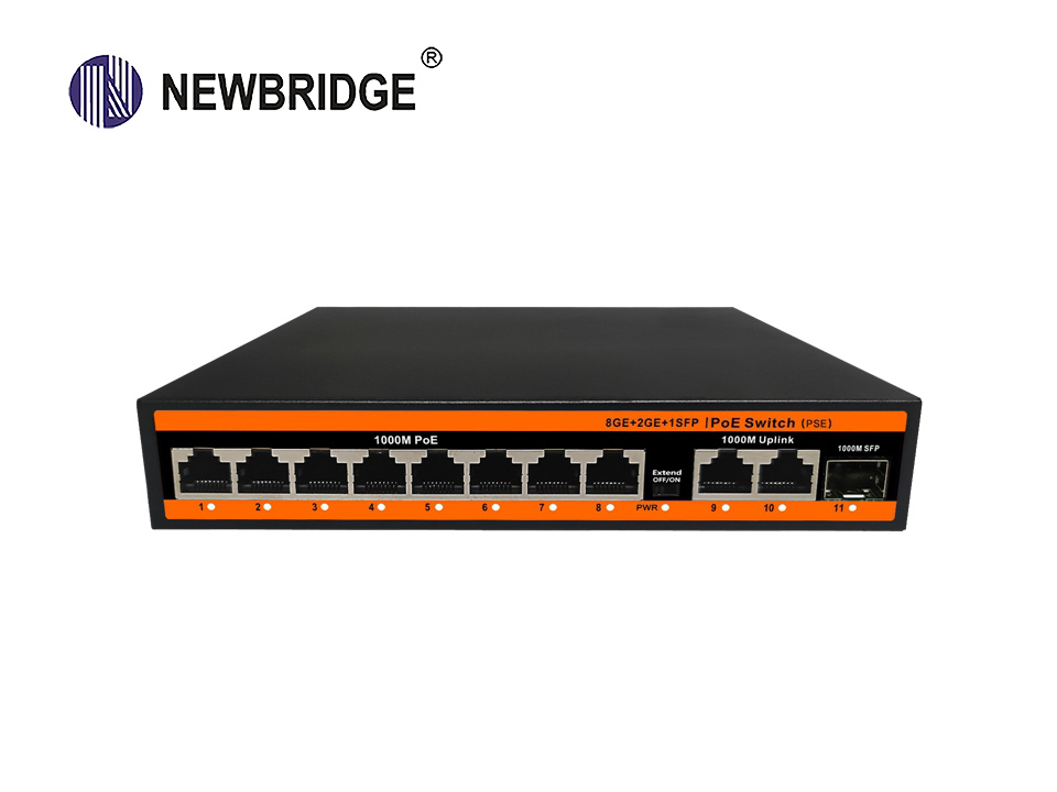 8 port 10/100/1000Mbps PoE+2 Port Gigabit Ethernet+1 Gigabit SFP Fiber Port|ND-PSG0821 Standard PoE 